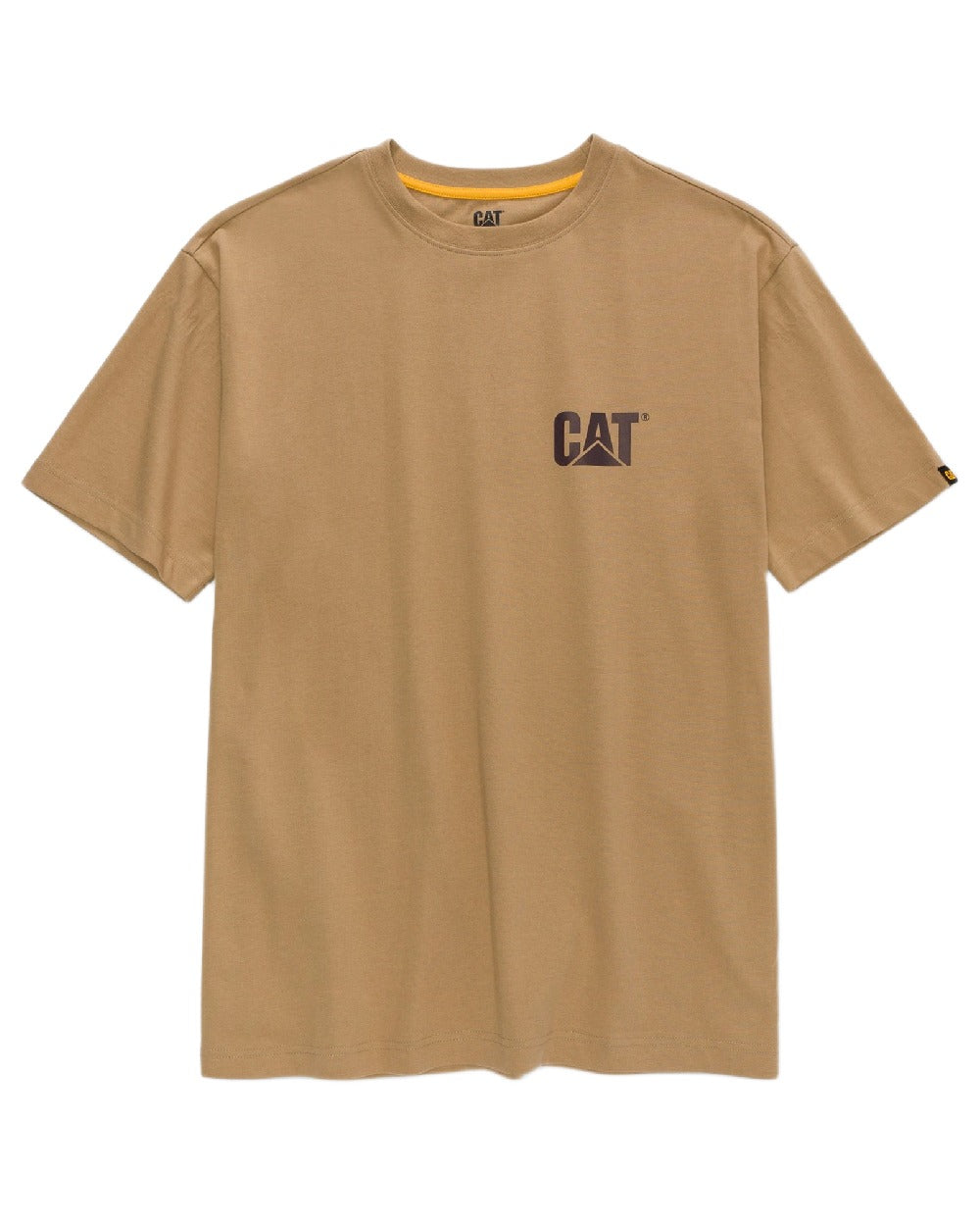 Khaki Coloured Caterpillar Trademark Tee on white background 