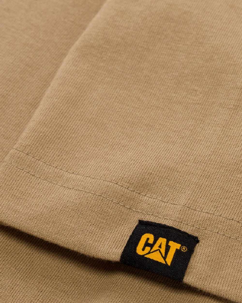 Khaki Coloured Caterpillar Trademark Tee on white background 