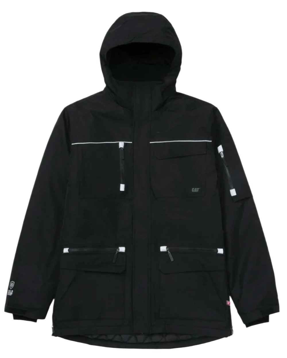 Black Coloured Caterpillar Insulated Work Parka On A White Background