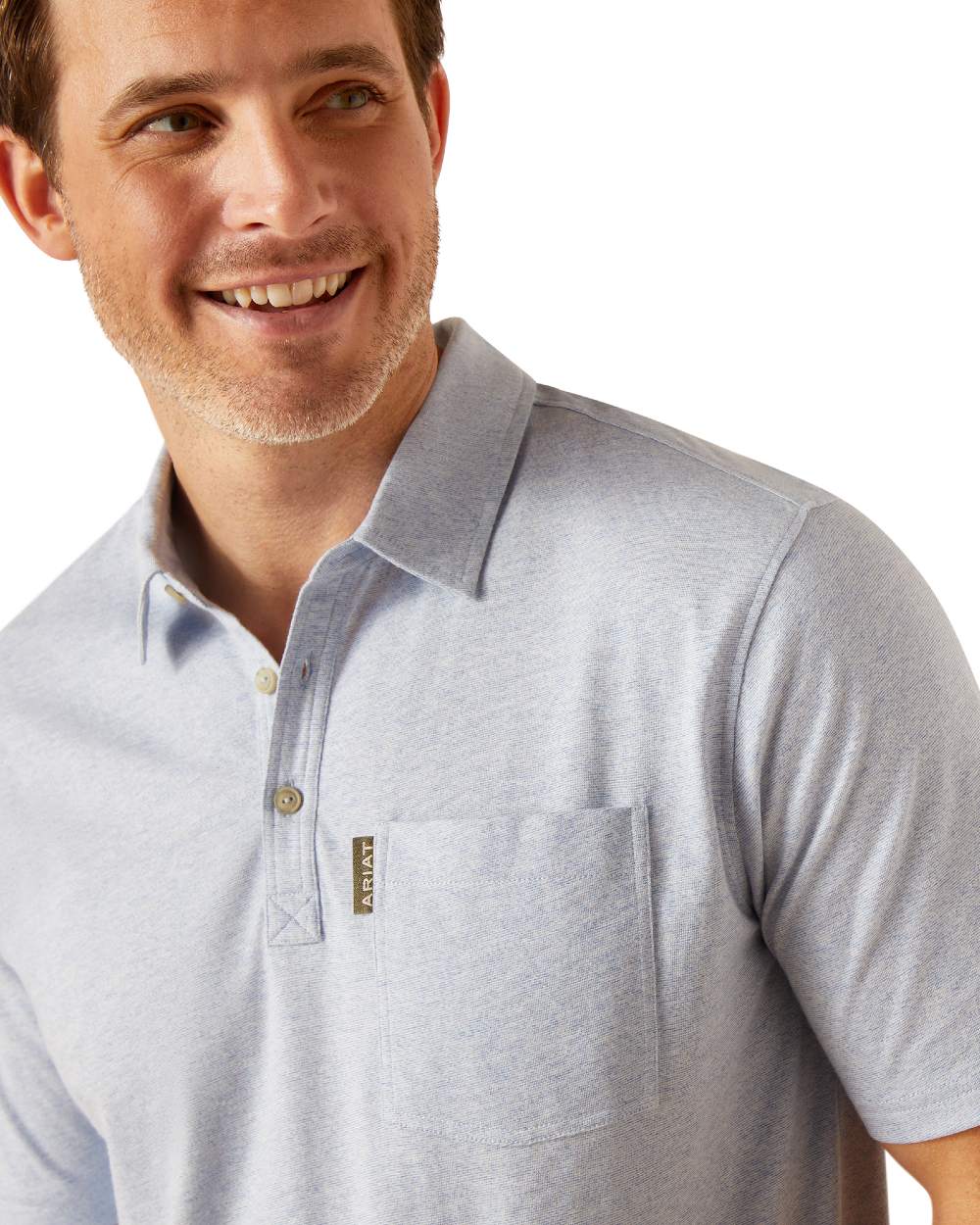Chambray Blue Coloured Ariat Mens Chorley Polo Shirt On A White Background 