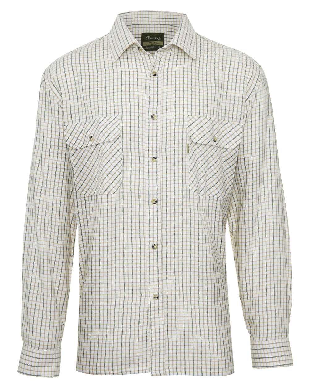 Green coloured Champion 100% Cotton Tattersall Check Shirt on white background 