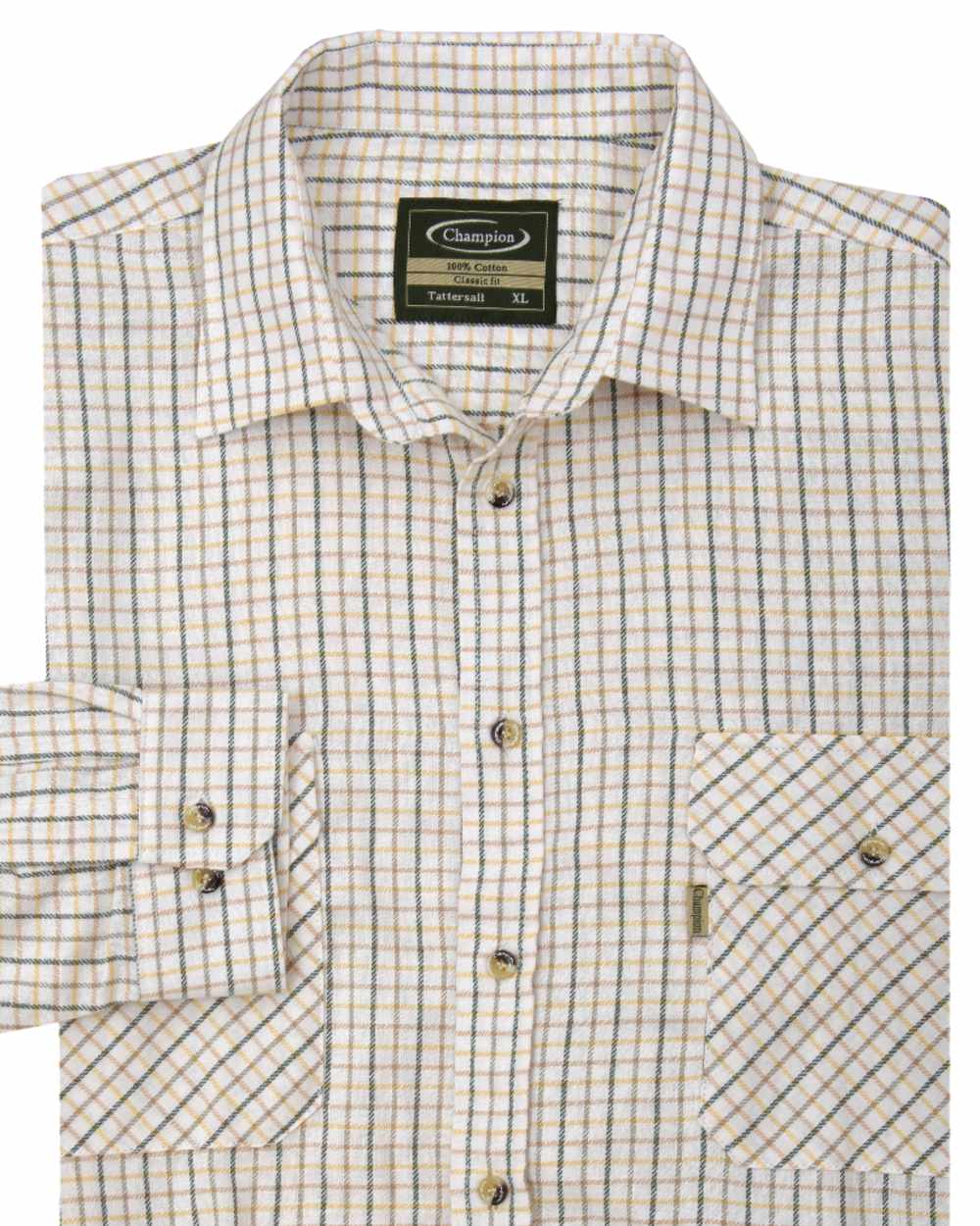Green coloured Champion 100% Cotton Tattersall Check Shirt on white background 