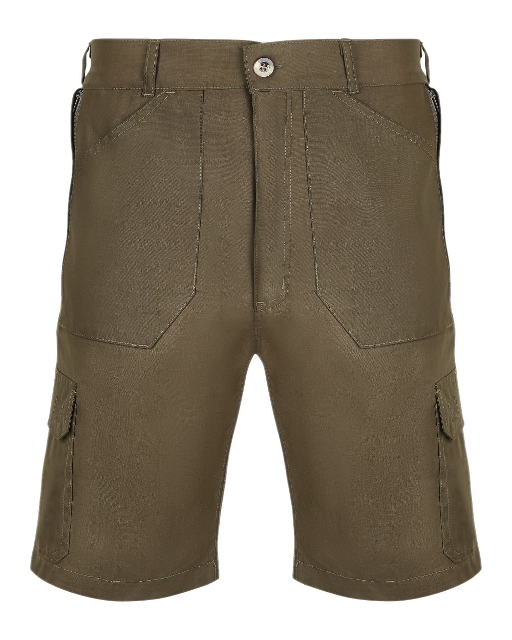 Olive coloured Champion Bretton Multi-Pocket Activity Shorts on white background 