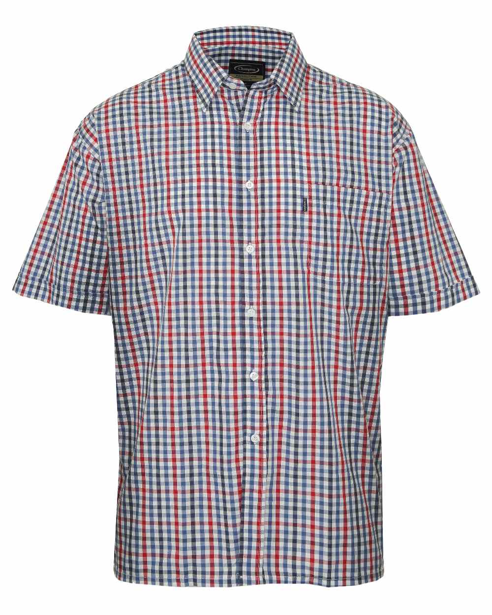 Blue Red coloured Champion Doncaster Short Sleeved Shirt on white background 