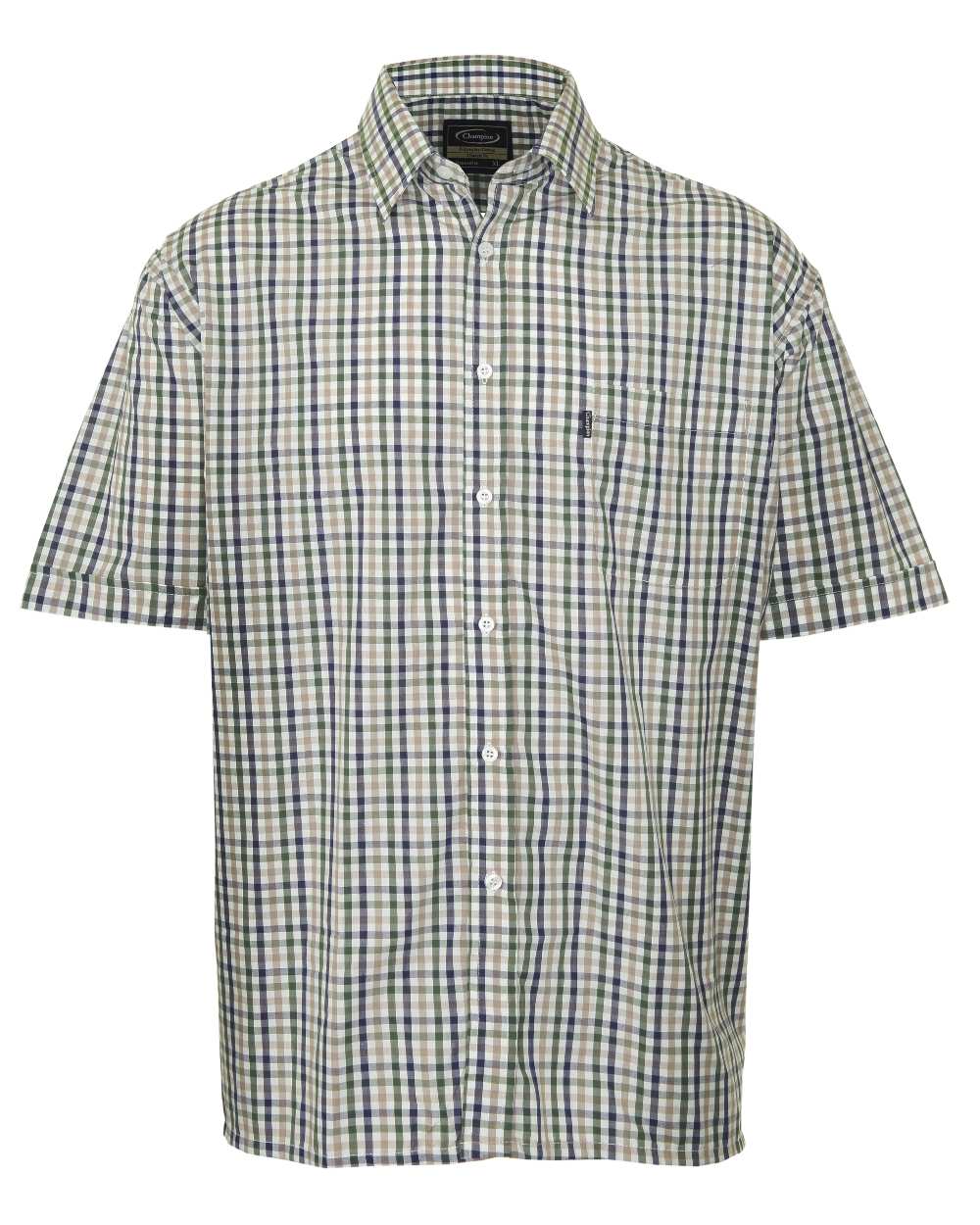 Green Blue coloured Champion Doncaster Short Sleeved Shirt on white background 