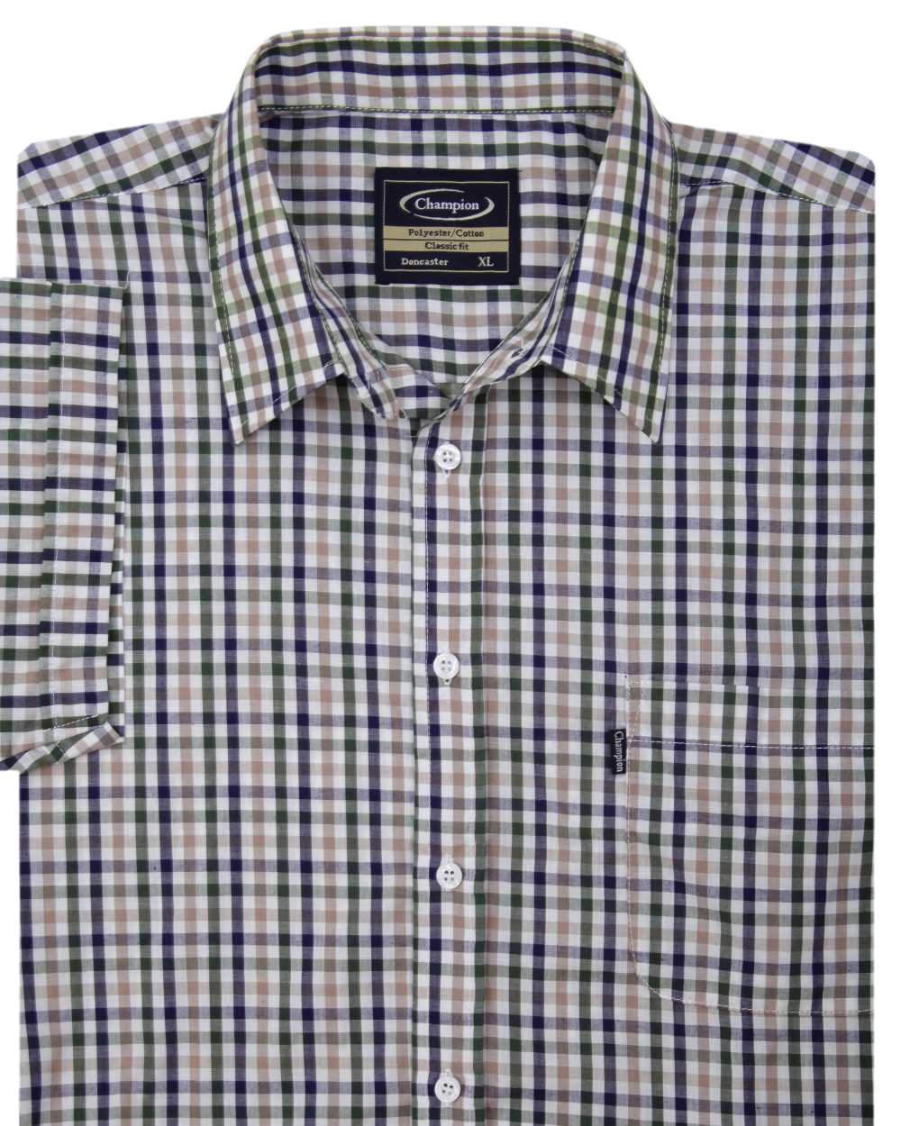 Green Blue coloured Champion Doncaster Short Sleeved Shirt on white background 