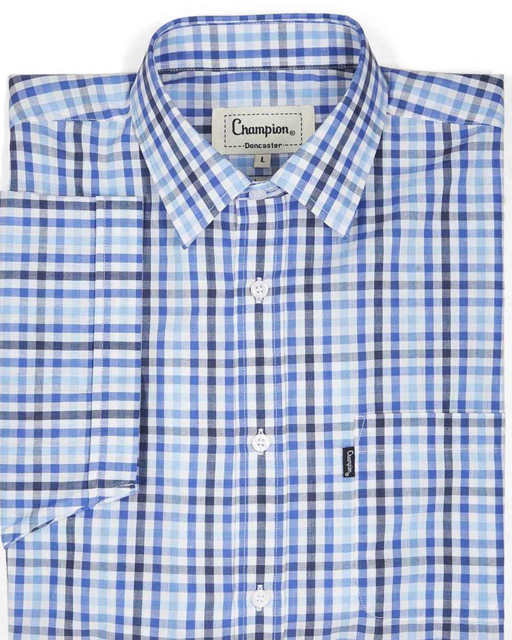 Light Blue coloured Champion Doncaster Short Sleeved Shirt on white background 