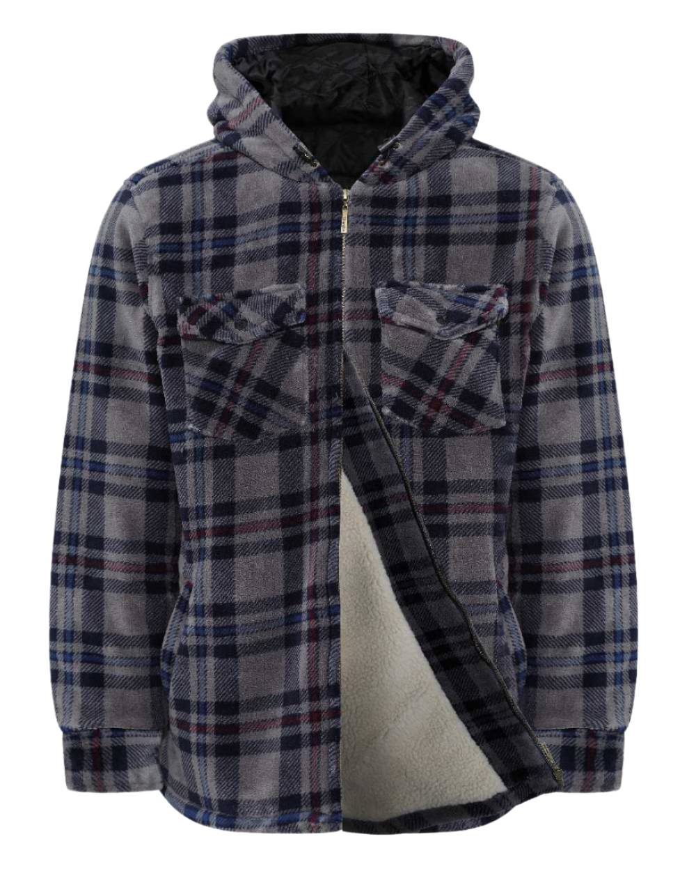 Grey coloured Champion Dumfries Mens Hooded Lumberjack Fleece Jacket on white background 