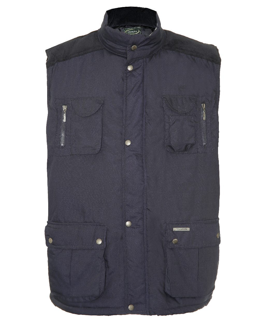 Navy coloured Champion Exmoor Multi Pocket Padded Bodywarmer on white background 