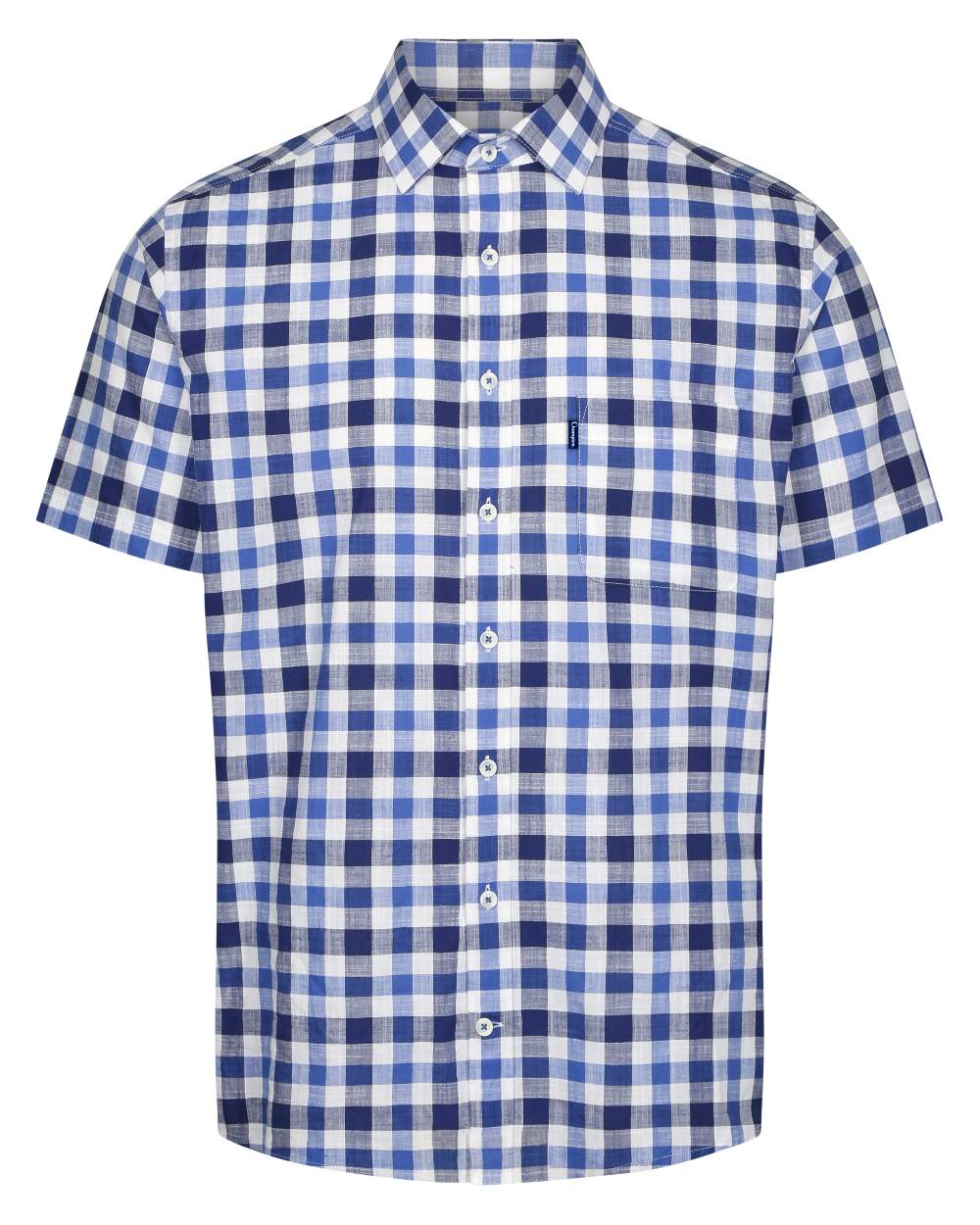Blue coloured Champion Holkham Short Sleeved Shirt on white background 