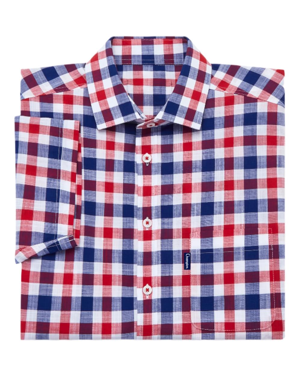 Red coloured Champion Holkham Short Sleeved Shirt on white background 