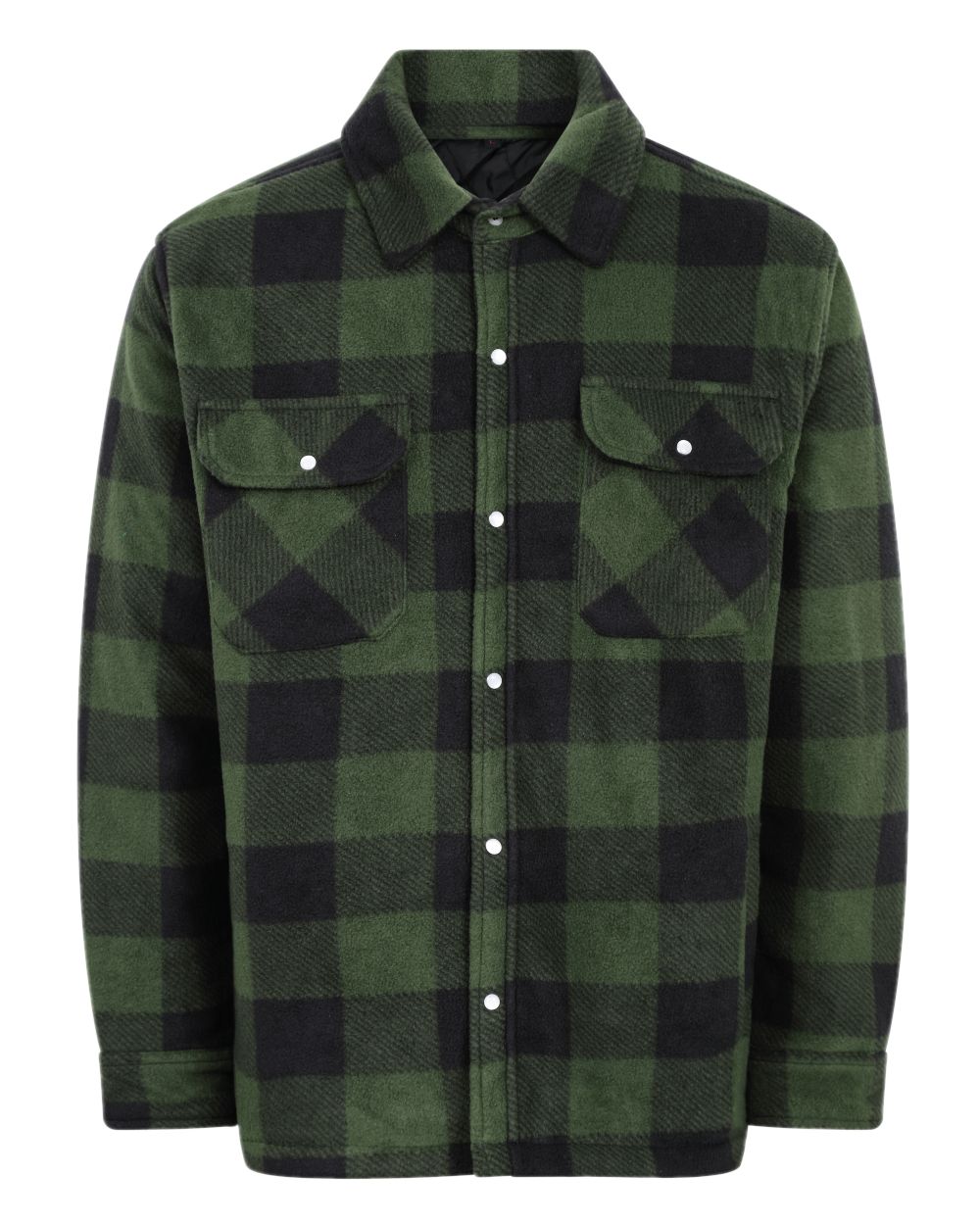 Green coloured Champion Kinross Padded Fleece Lumberjack Shirt on white background 