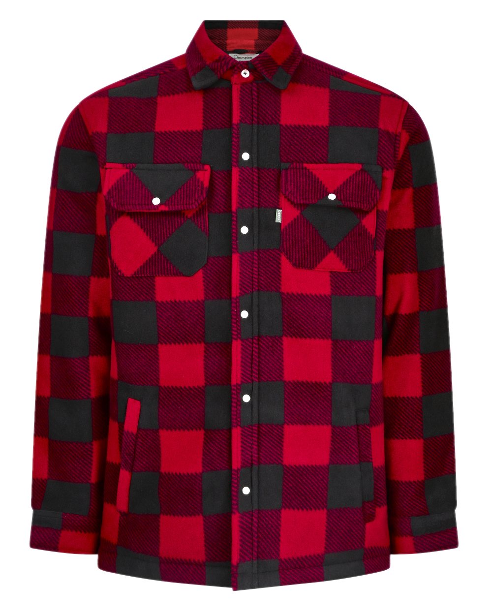 Red coloured Champion Kinross Padded Fleece Lumberjack Shirt on white background 
