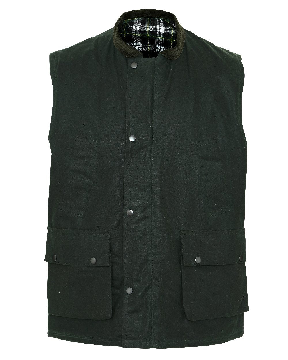 Green coloured Champion Lanark Waxed Cotton Waistcoat on white background 