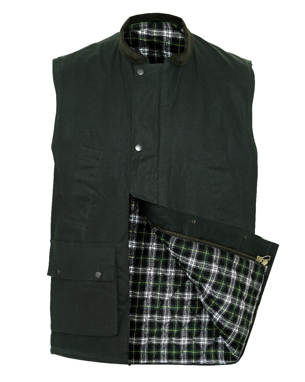 Green coloured Champion Lanark Waxed Cotton Waistcoat on white background 