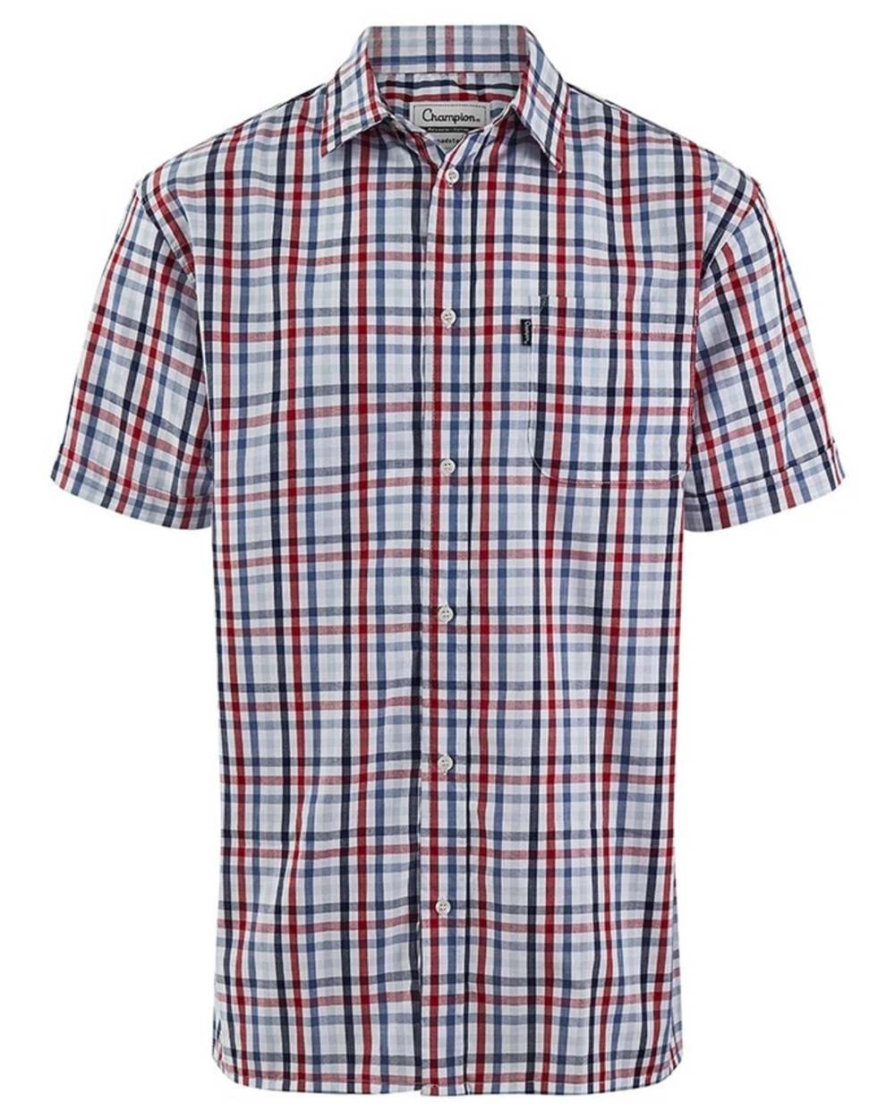 Red coloured Champion Mens Broadstairs Short Sleeve Shirt on white background 