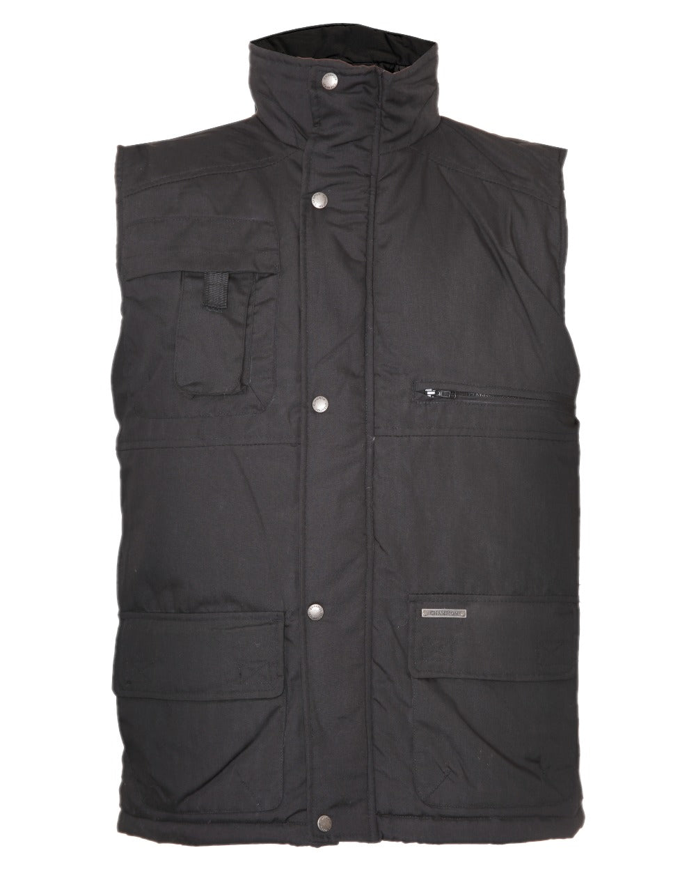 Black coloured Champion Peak Multi-Pocket Padded Bodywarmer on white background 