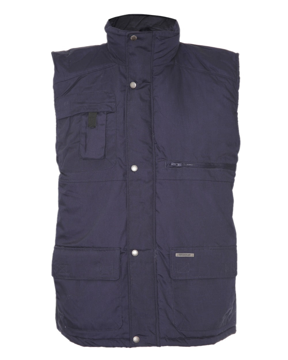 Navy coloured Champion Peak Multi-Pocket Padded Bodywarmer on white background 