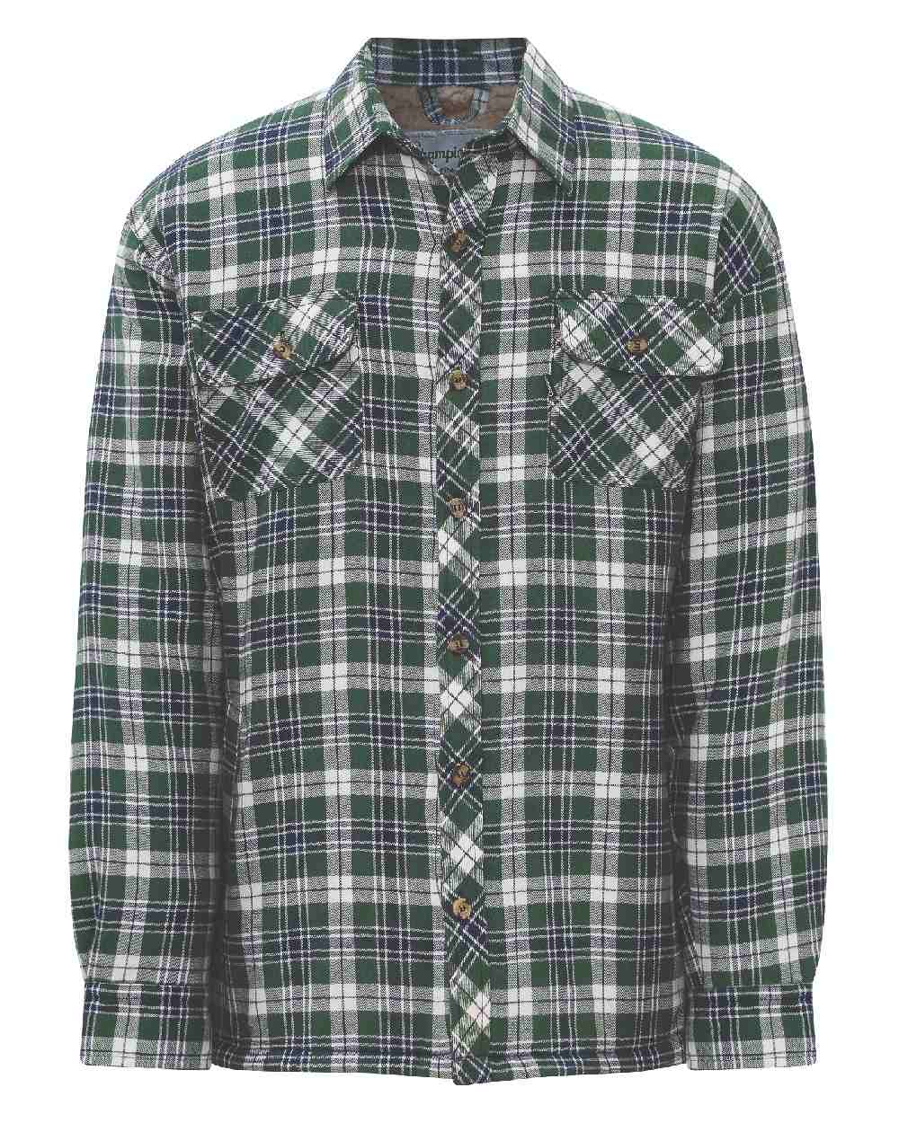 Green coloured Champion Pennine Fleece Lined Shirt on white background 
