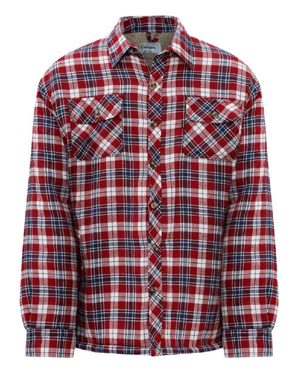 Red coloured Champion Pennine Fleece Lined Shirt on white background 