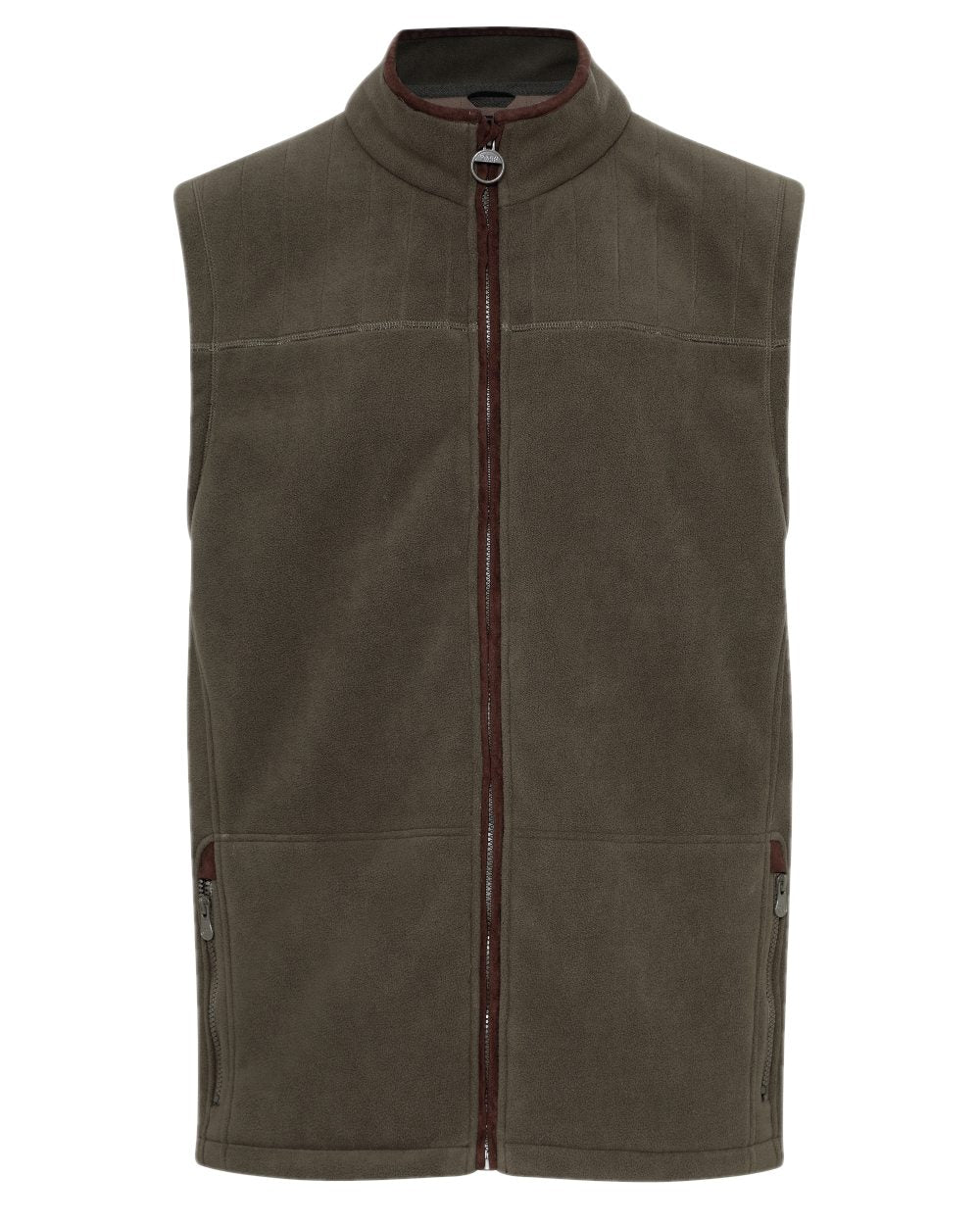 Olive coloured Champion Portree Fleece Gilet on white background 