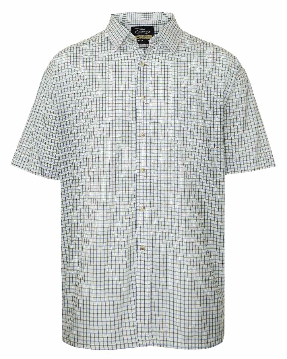 Blue coloured Champion Tattersall Short Sleeved Shirt on white background 