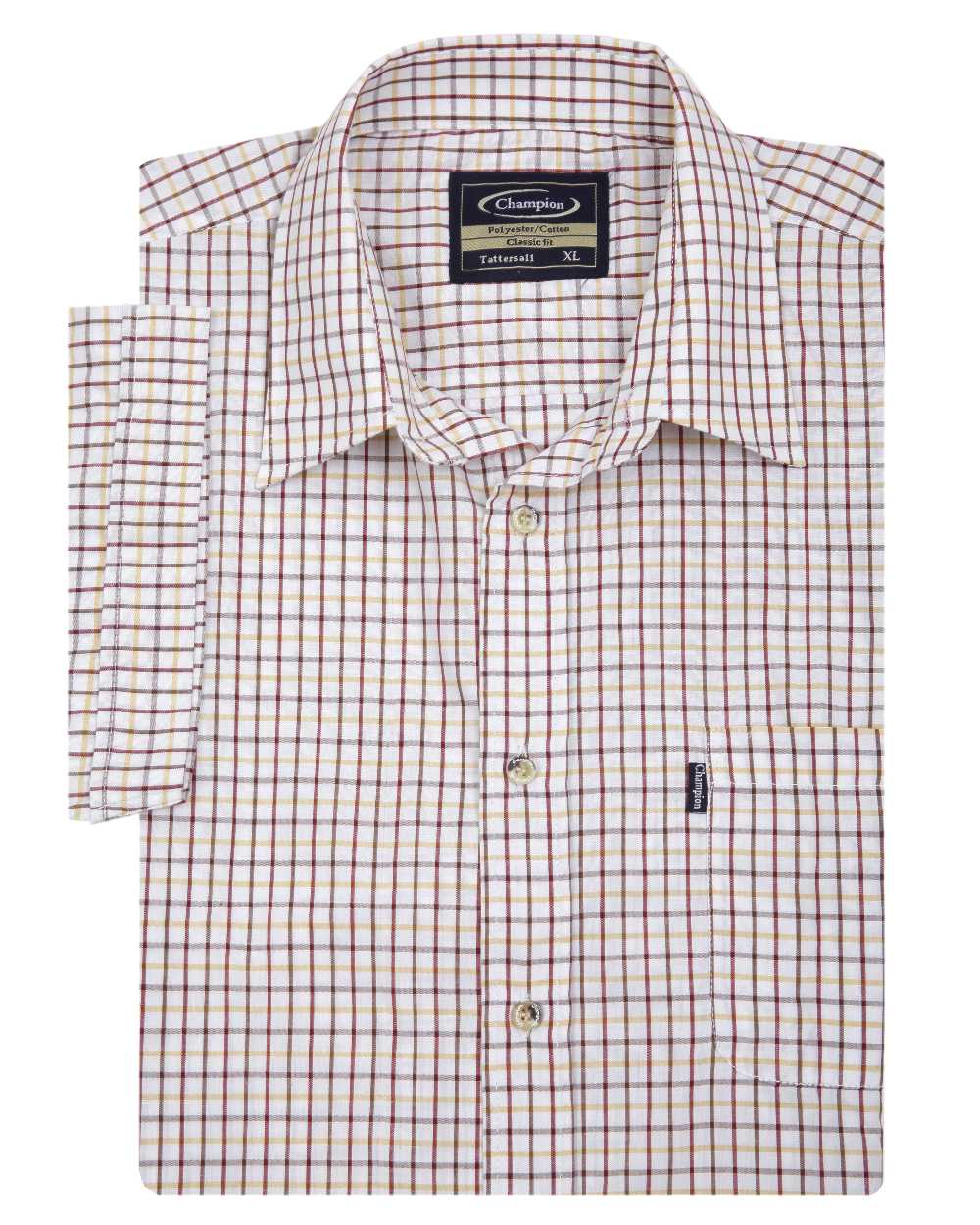 Red coloured Champion Tattersall Short Sleeved Shirt on white background 