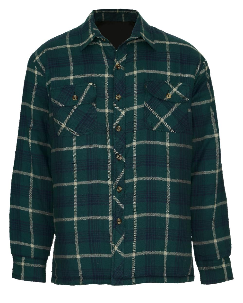 Green coloured Champion Totnes Quilted Padded Shirt on white background 