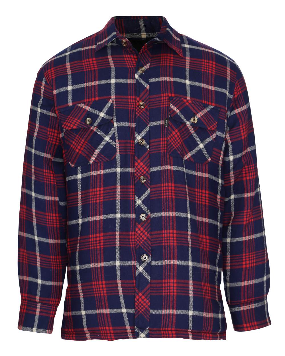 Red coloured Champion Totnes Quilted Padded Shirt on white background 