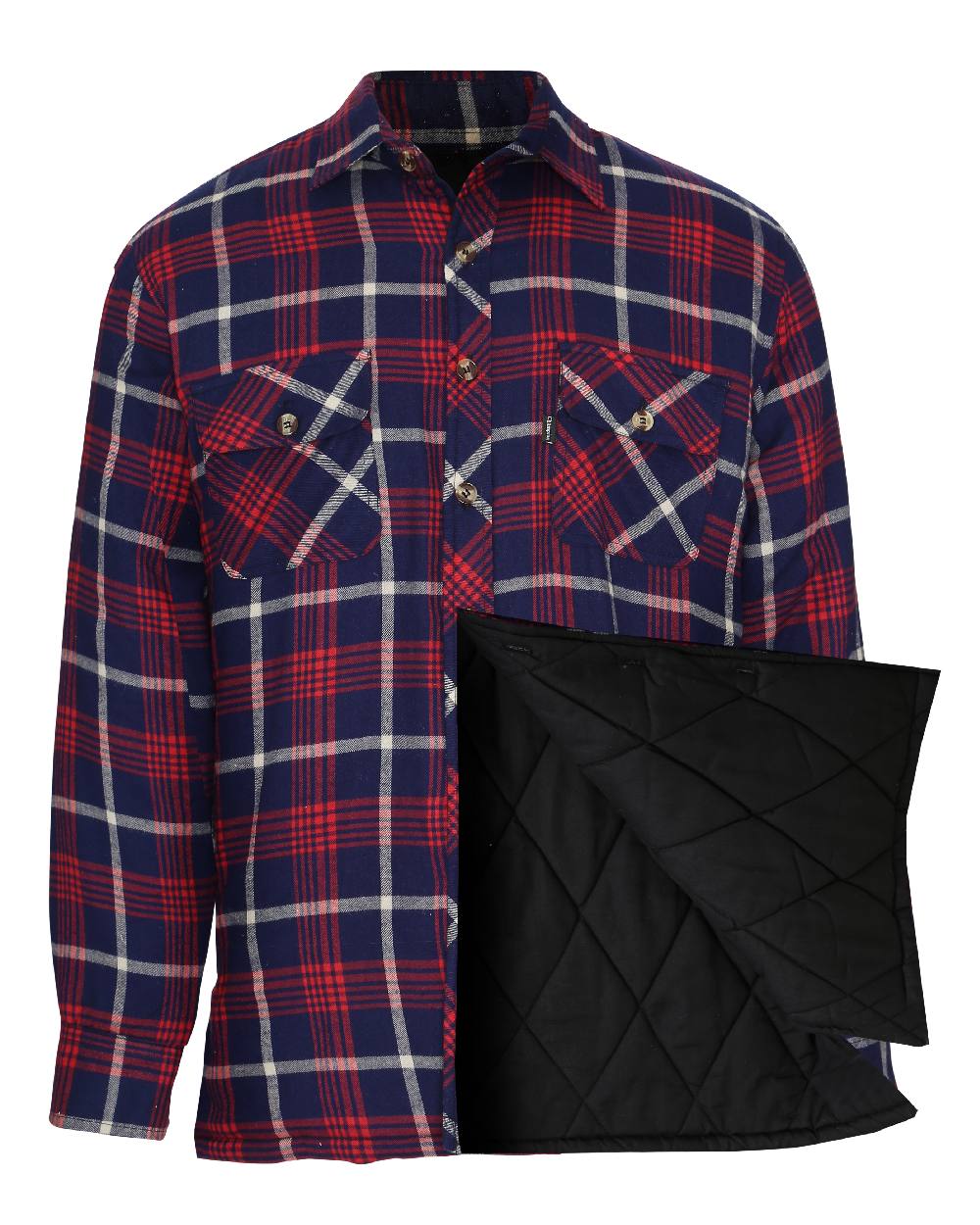 Red coloured Champion Totnes Quilted Padded Shirt on white background 