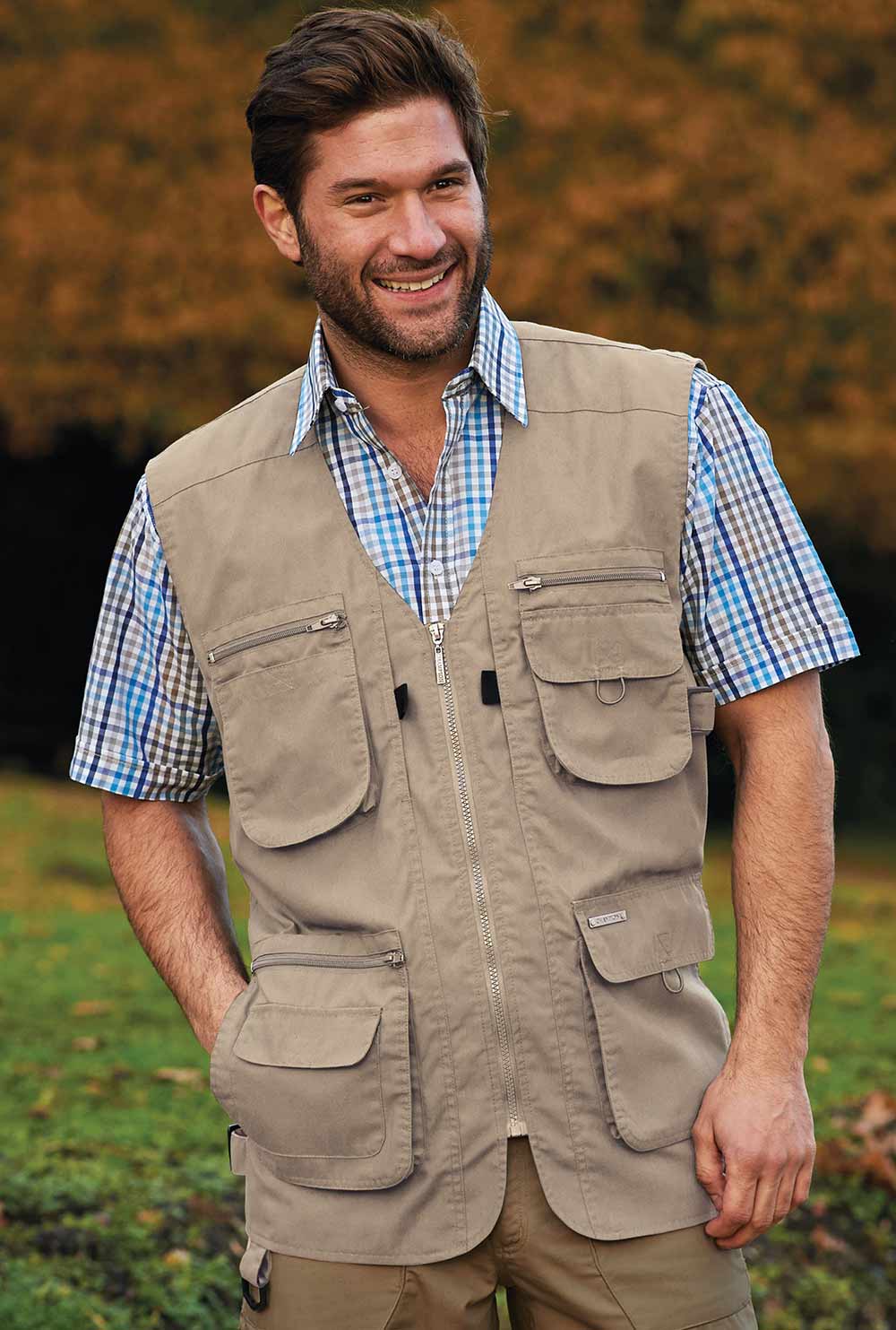 Champion Dale multi pocket gilet in stone 