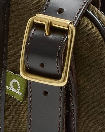 Green Dark Brown Coloured Chatham Antique Waxed Canvas Cartridge Bag on white background 