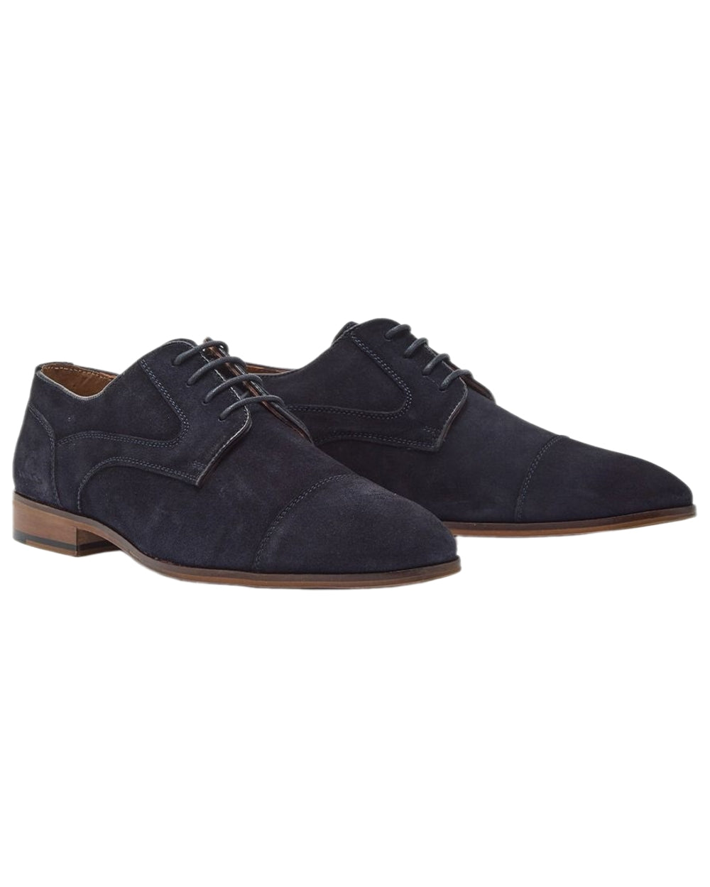 Navy Coloured Chatham Mens Bude Premium Suede Brogues Shoes on white background 