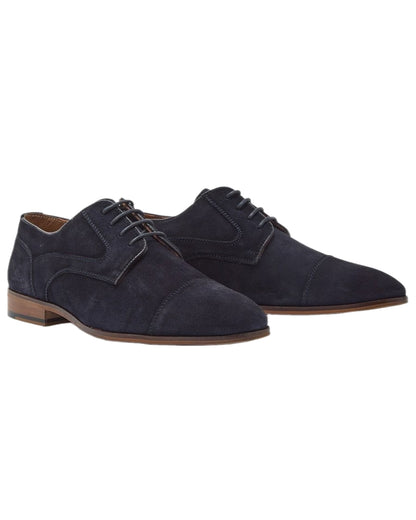 Navy Coloured Chatham Mens Bude Premium Suede Brogues Shoes on white background 