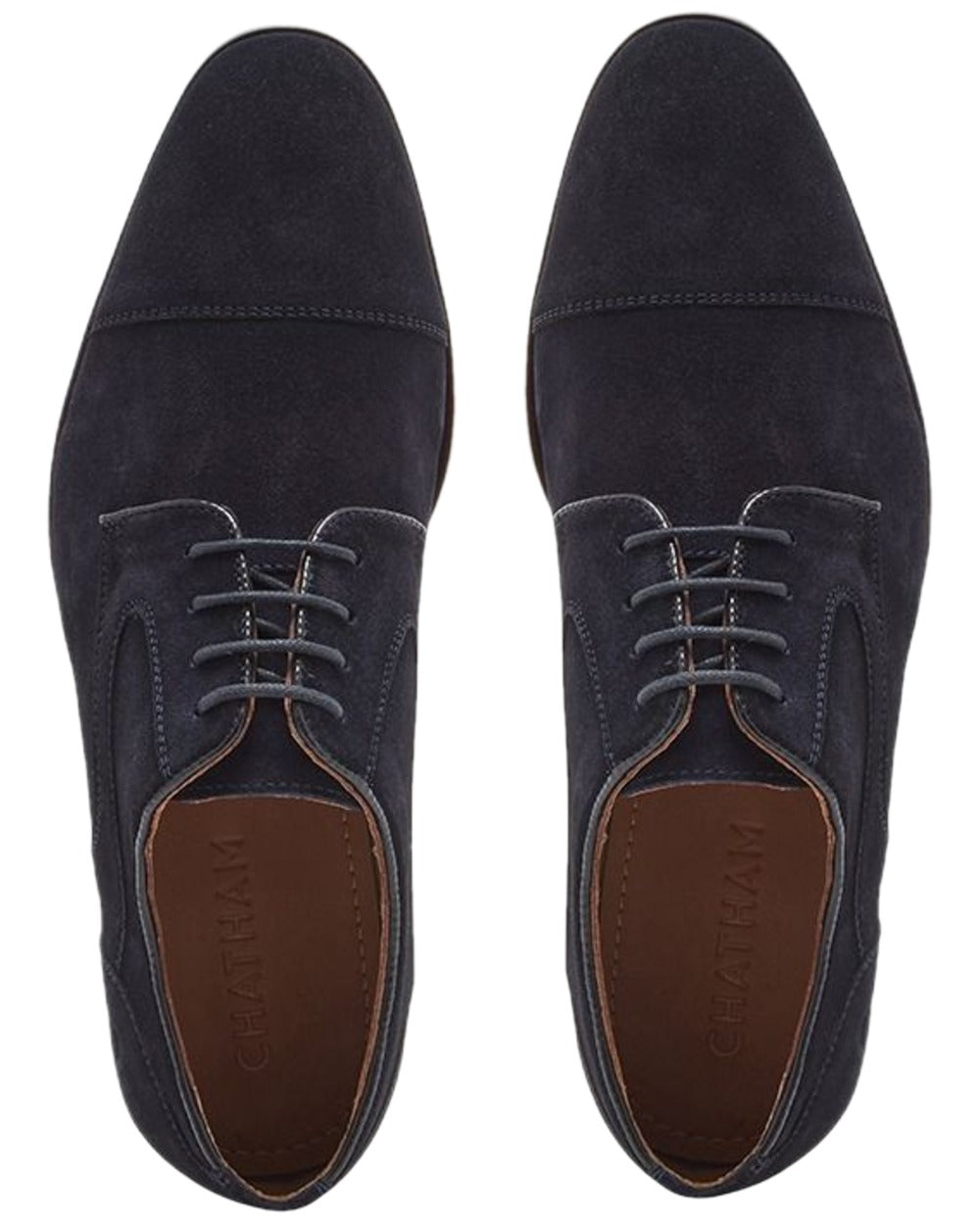 Navy Coloured Chatham Mens Bude Premium Suede Brogues Shoes on white background 