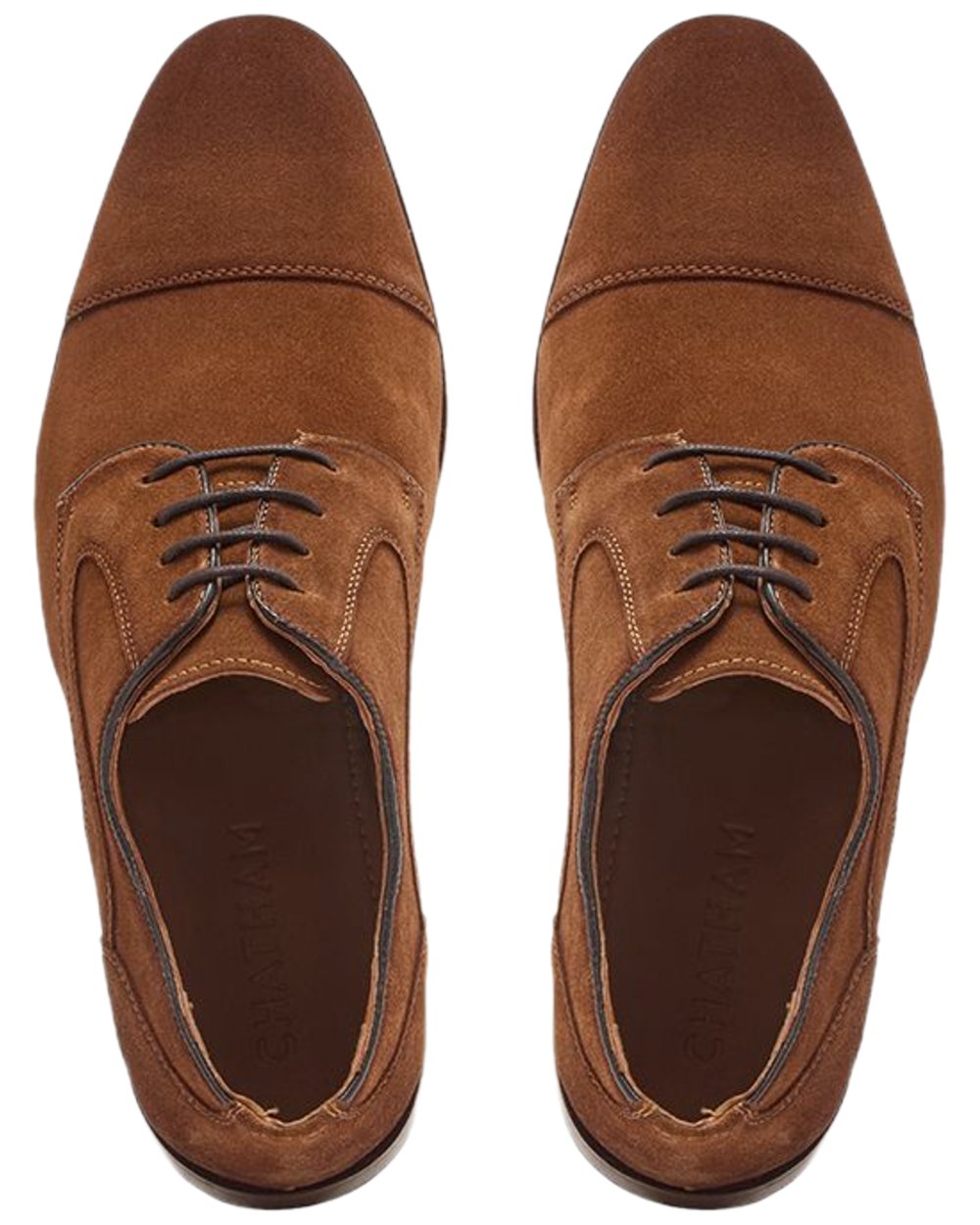 Tan Coloured Chatham Mens Bude Premium Suede Brogues Shoes on white background 