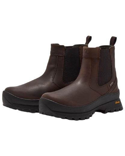 Dark Brown Coloured Chatham Mens Cockley Premium Leather Waterproof Chelsea Boots on white background 