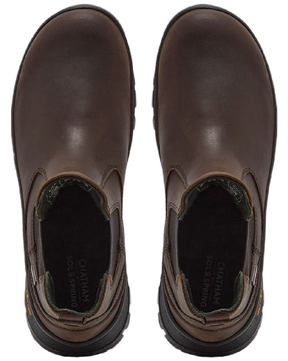 Dark Brown Coloured Chatham Mens Cockley Premium Leather Waterproof Chelsea Boots on white background 