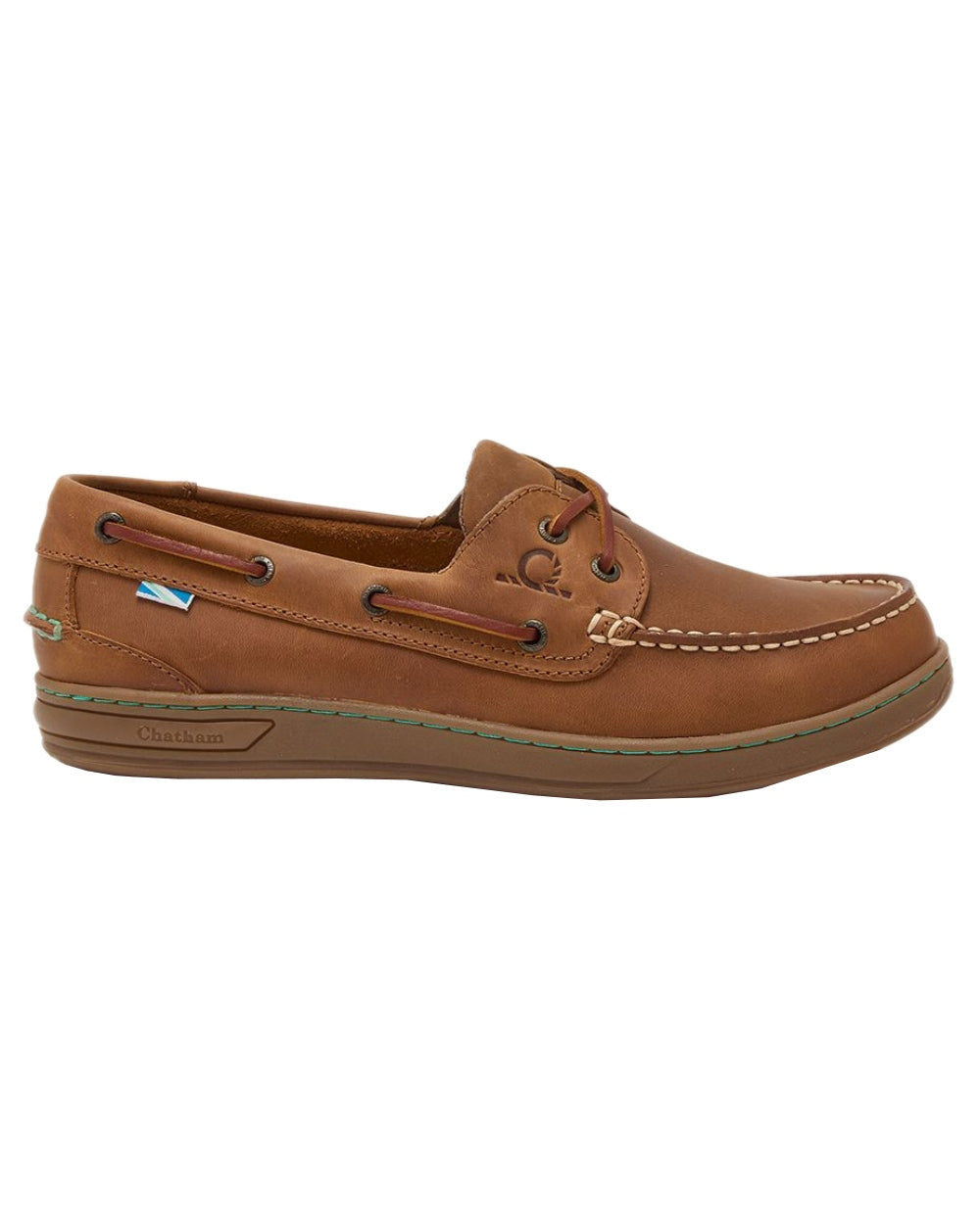 Walnut Coloured Chatham Mens Deck Buton G2-Premium Leather Boat Shoes on white background 