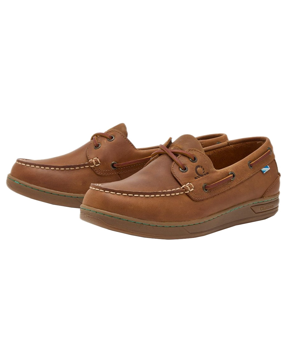 Walnut Coloured Chatham Mens Deck Buton G2-Premium Leather Boat Shoes on white background 