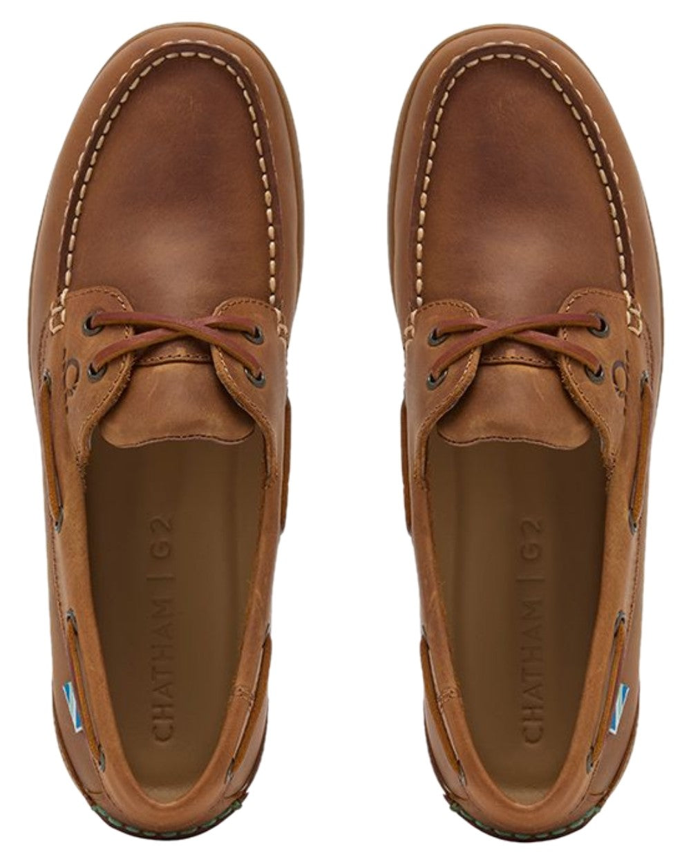 Walnut Coloured Chatham Mens Deck Buton G2-Premium Leather Boat Shoes on white background 