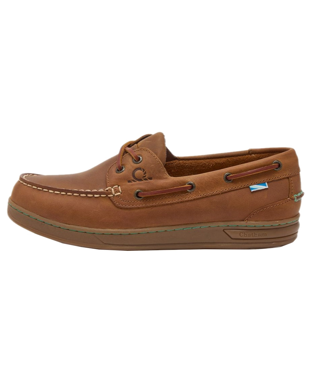 Walnut Coloured Chatham Mens Deck Buton G2-Premium Leather Boat Shoes on white background 