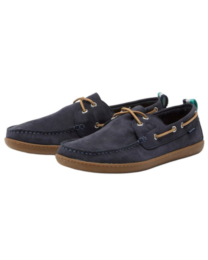Navy coloured Chatham Mens Eclipse Nubuck Barefoot Boat Shoes on white background 