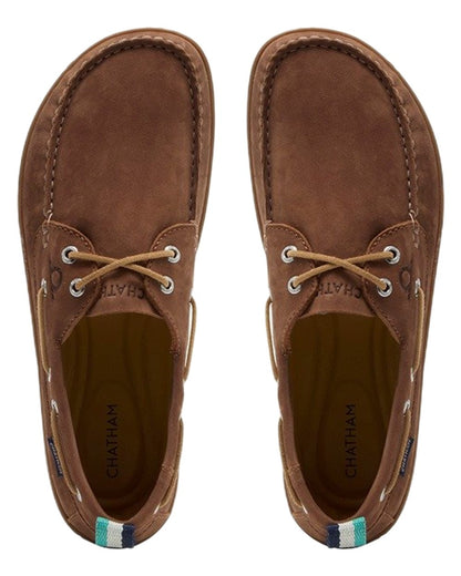 Tan coloured Chatham Mens Eclipse Nubuck Barefoot Boat Shoes on white background 