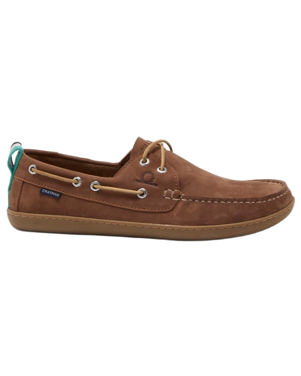 Tan coloured Chatham Mens Eclipse Nubuck Barefoot Boat Shoes on white background 