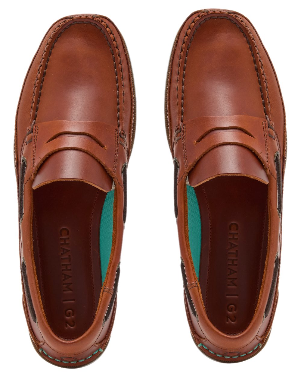 Chestnut Coloured Chatham Mens Gaff II G2 Slip On Leather Boat Shoes on white background 