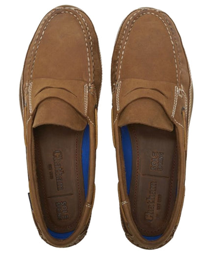 Walnut Coloured Chatham Mens Gaff II G2 Slip On Leather Boat Shoes on white background 