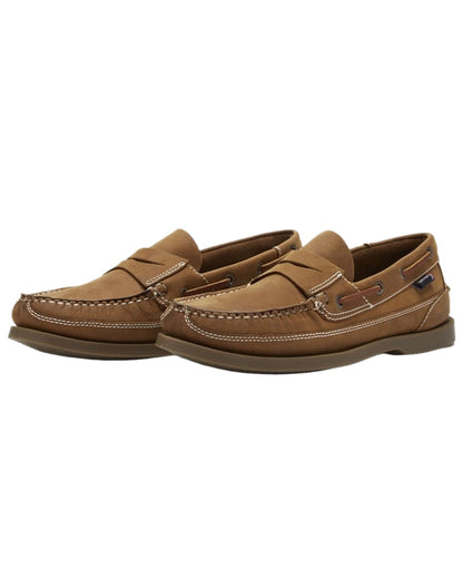 Walnut Coloured Chatham Mens Gaff II G2 Slip On Leather Boat Shoes on white background 