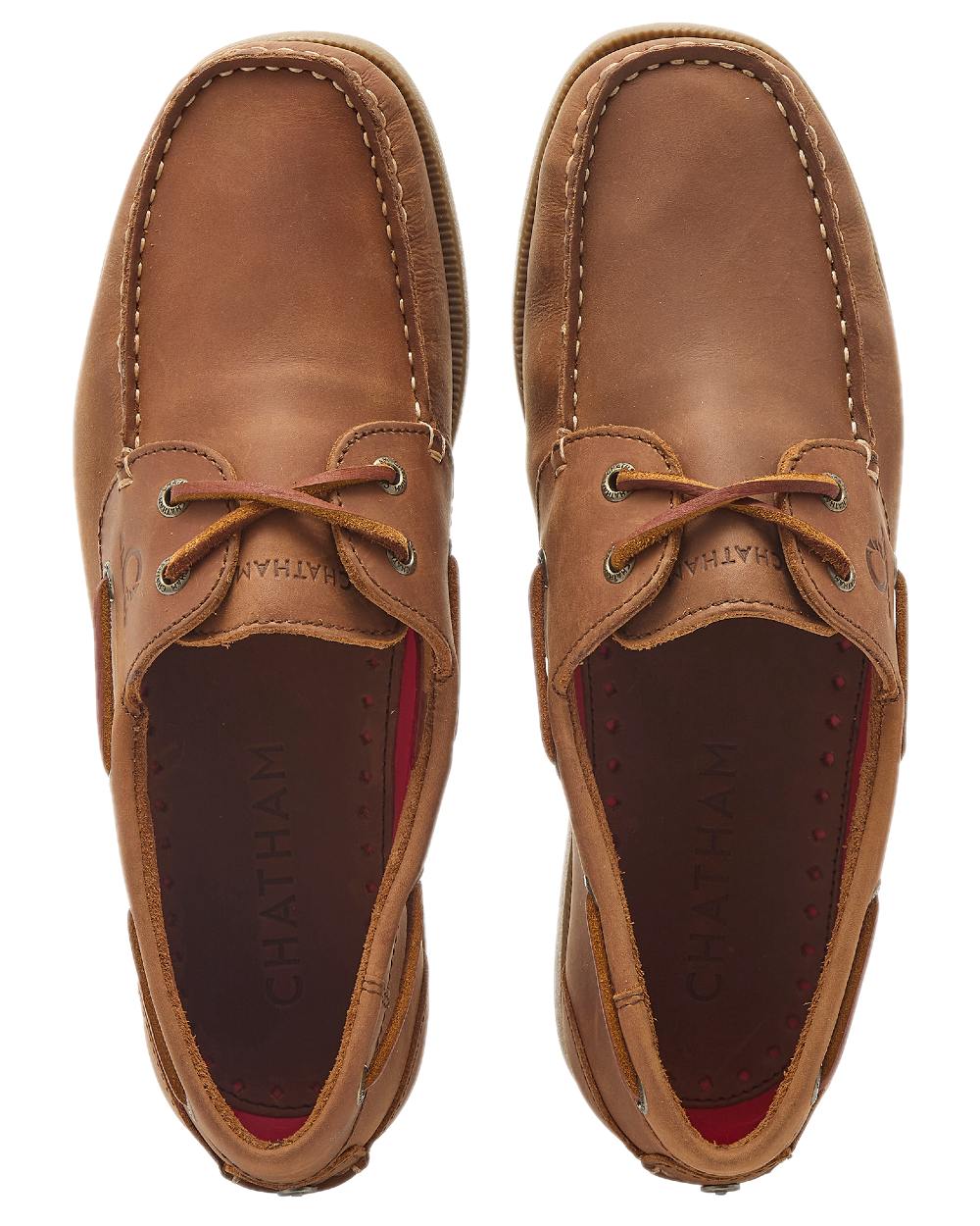 Dark Tan Coloured Chatham Mens Galley II Leather Boat Shoes on white background 