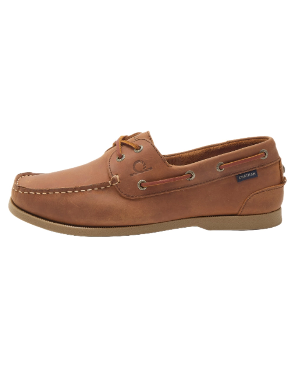 Dark Tan Coloured Chatham Mens Galley II Leather Boat Shoes on white background 